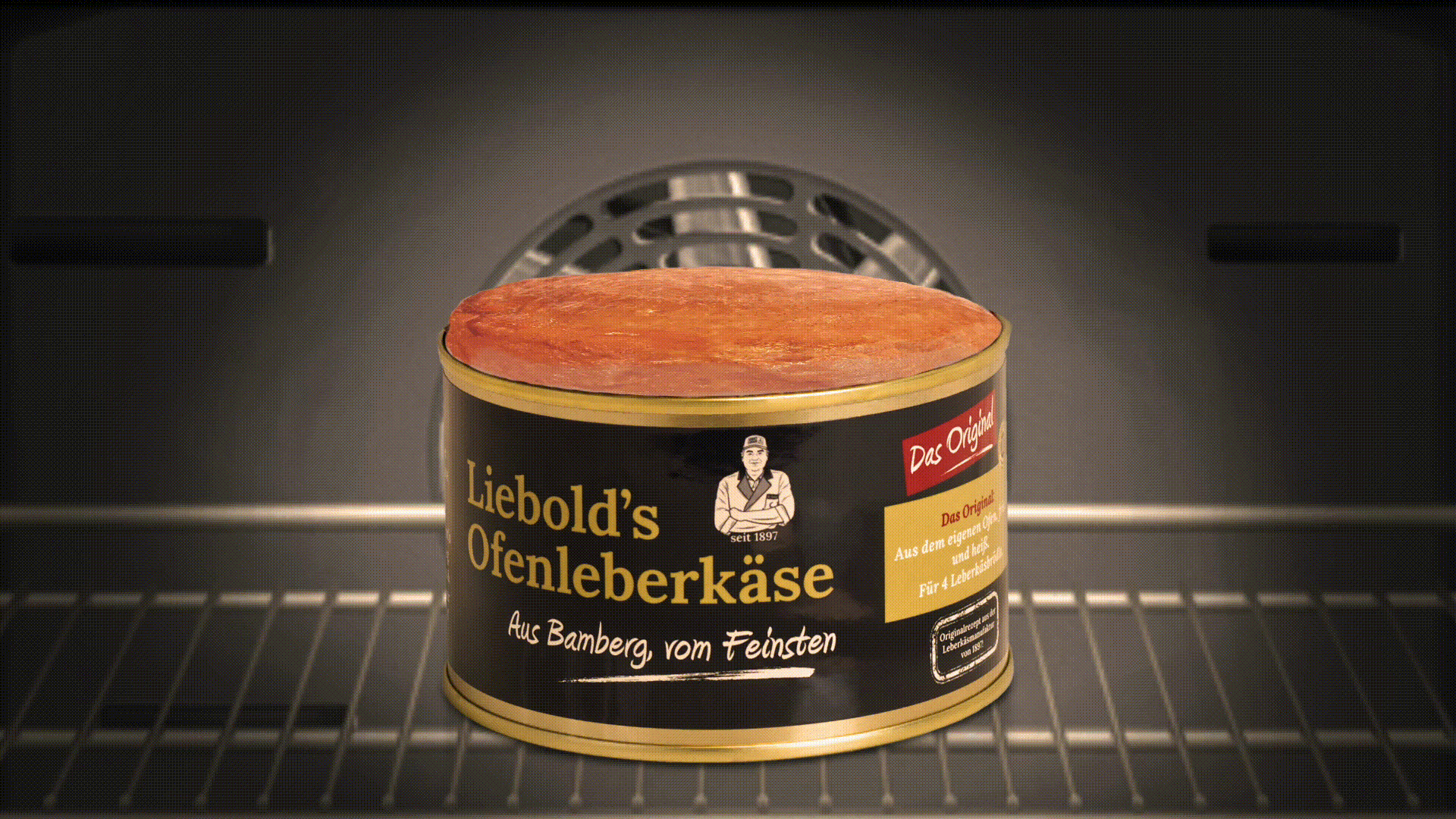 Ofenleberkäse geht im Backofen im Zeitraffer auf circa doppelte Größe auf.